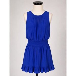 Ramy Brook Royal Blue Party Smocked Waist Ruffle Hem Sleeveless Mini Dress Fairy